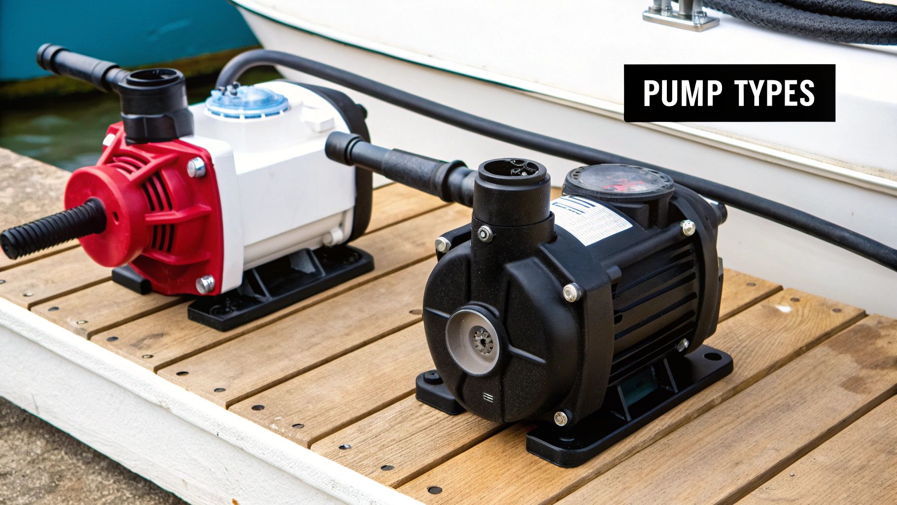 Person demonstrating how a manual bilge pump works on a boat