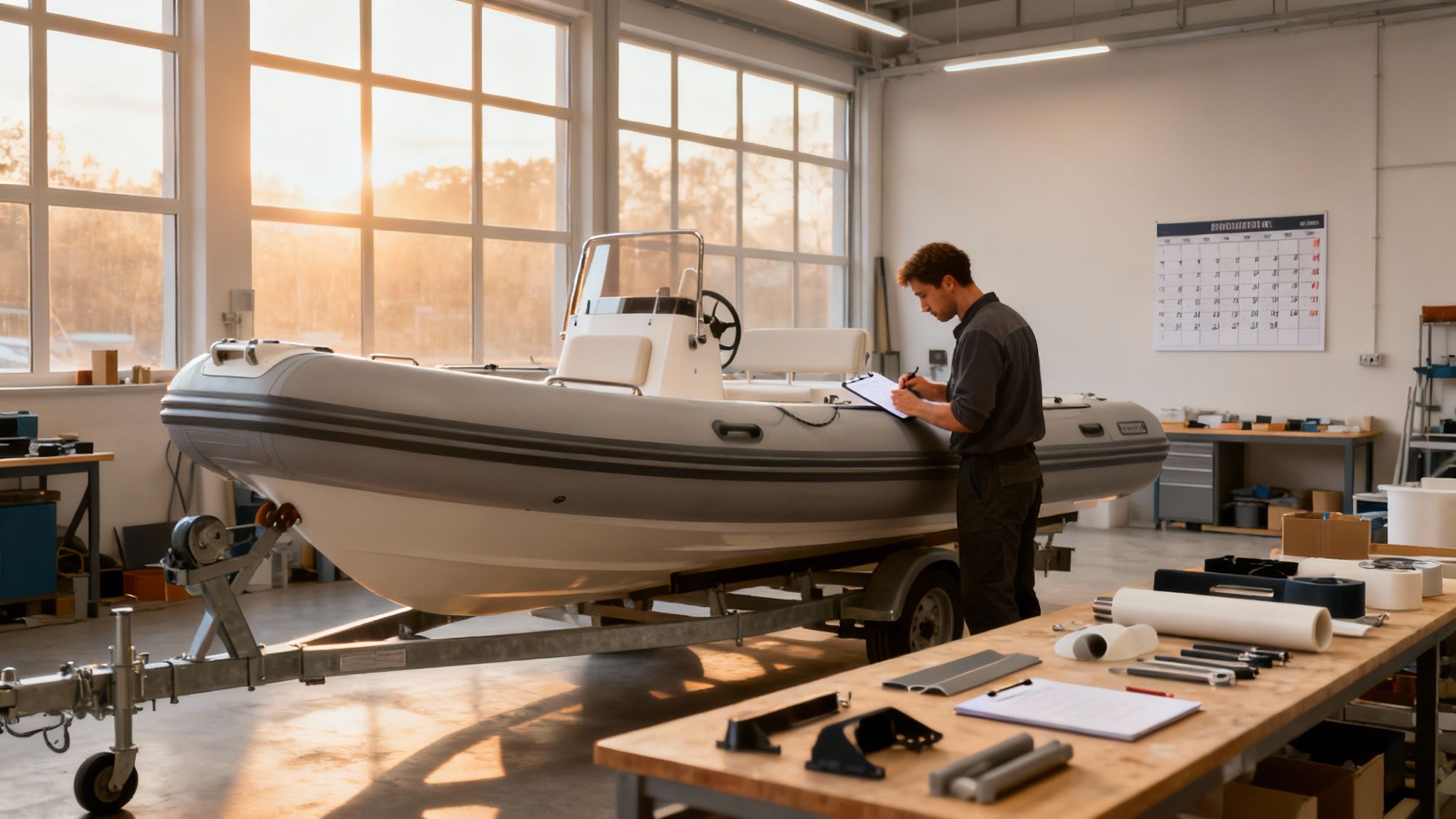 A person inspecting the cost and affordability of a rigid inflatable boat.