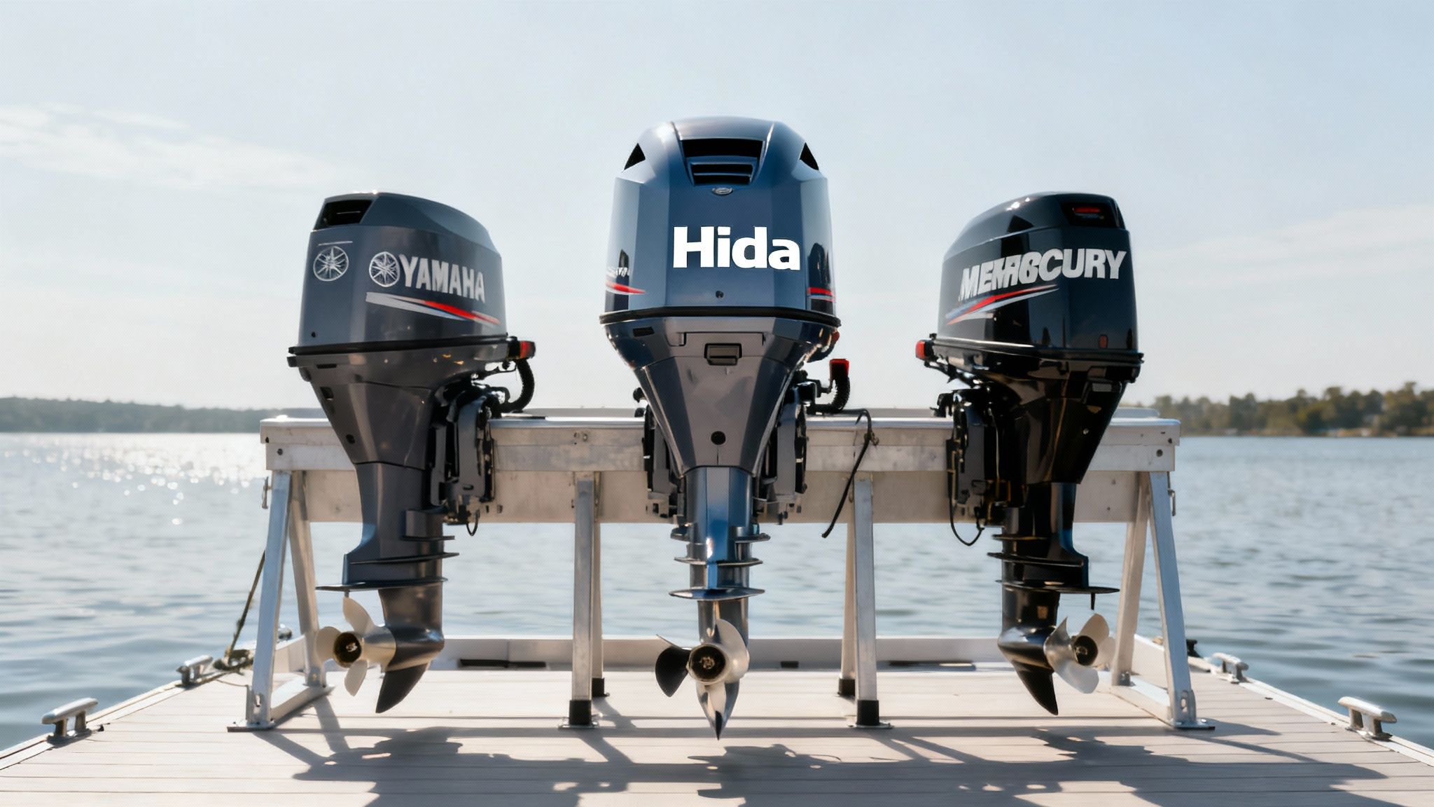 A reliable Hidea outboard motor mounted on an inflatable boat.