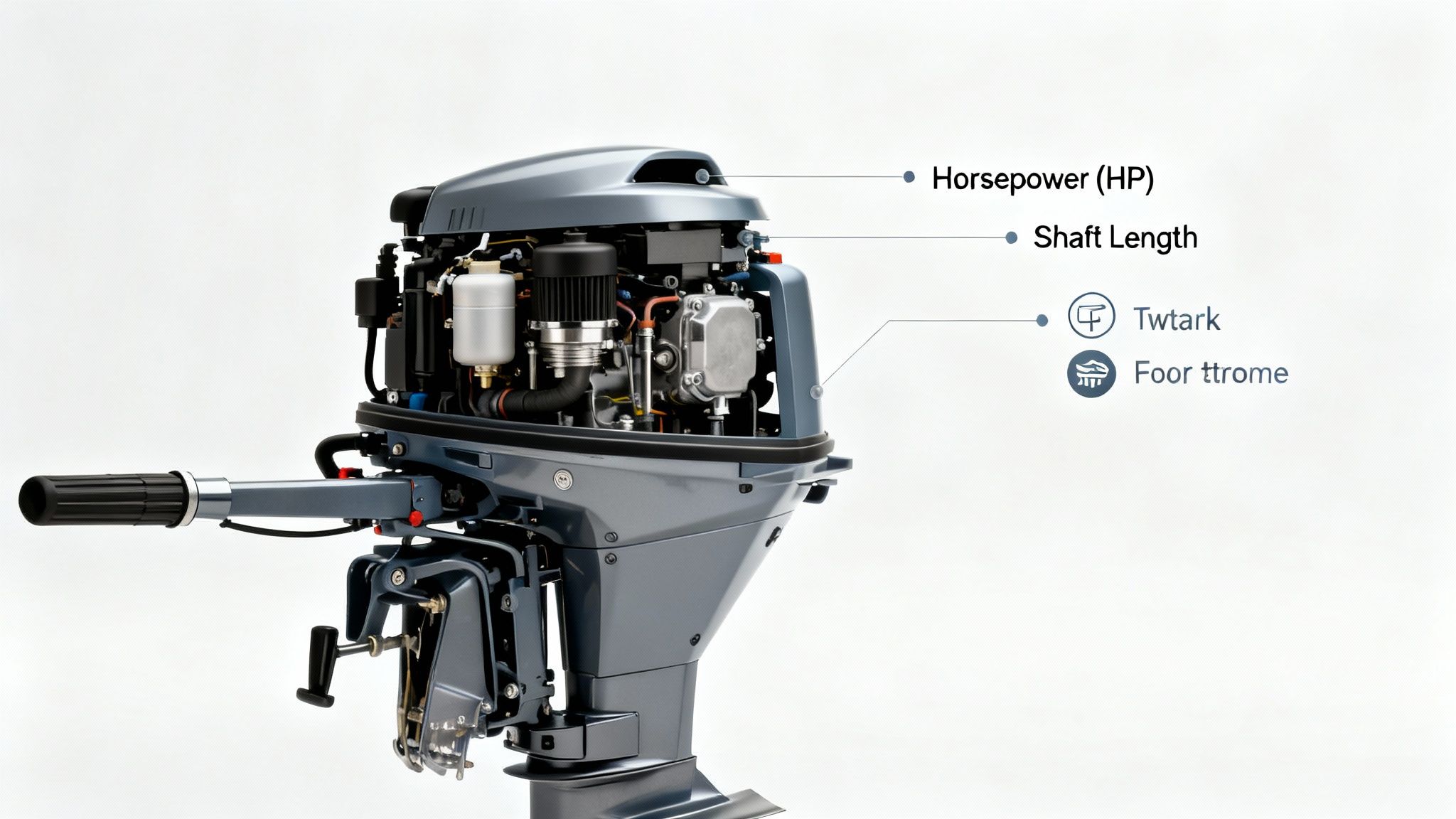 A person inspecting the specifications on an affordable outboard motor