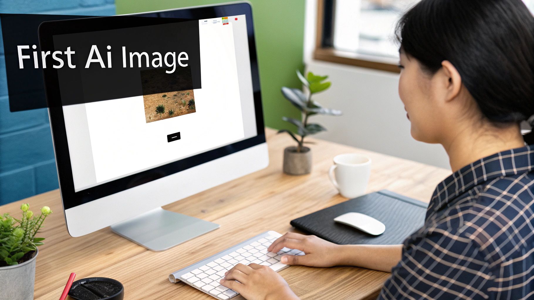 Screenshot of the AI Photo HQ image generation interface showing the prompt input box and settings options.