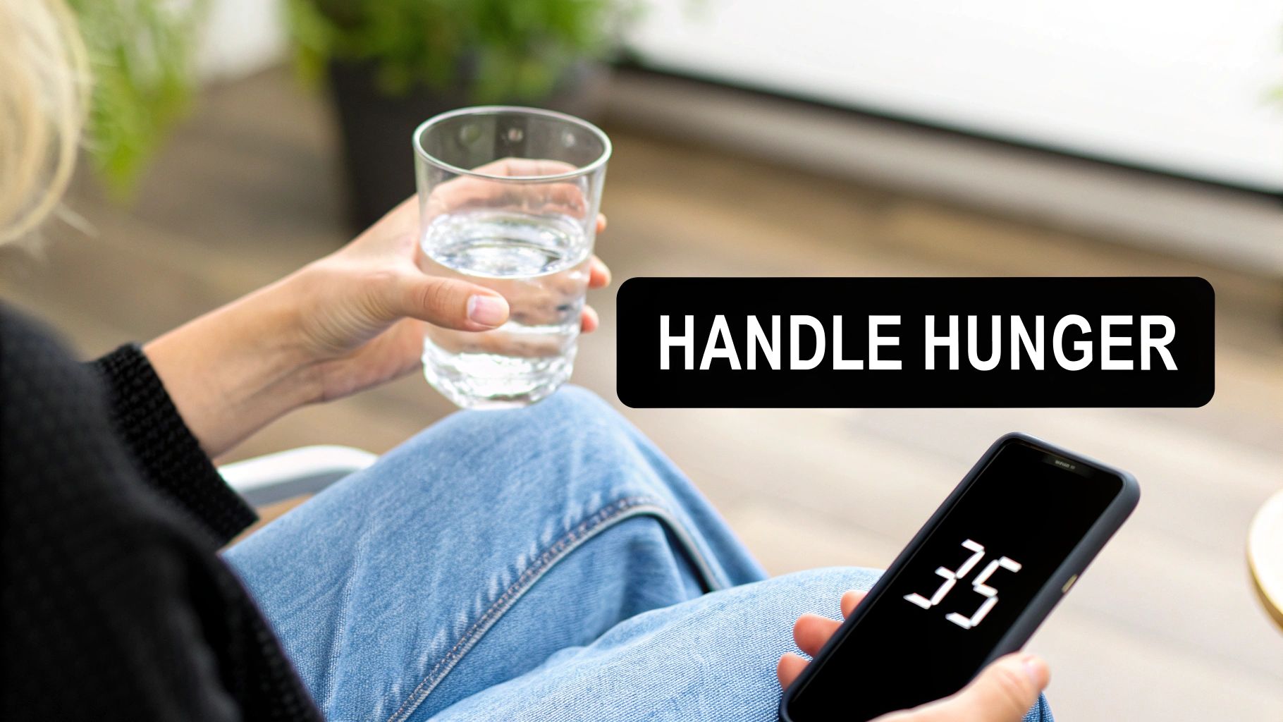 A person looking thoughtfully at a glass of water, symbolizing how to handle fasting challenges.