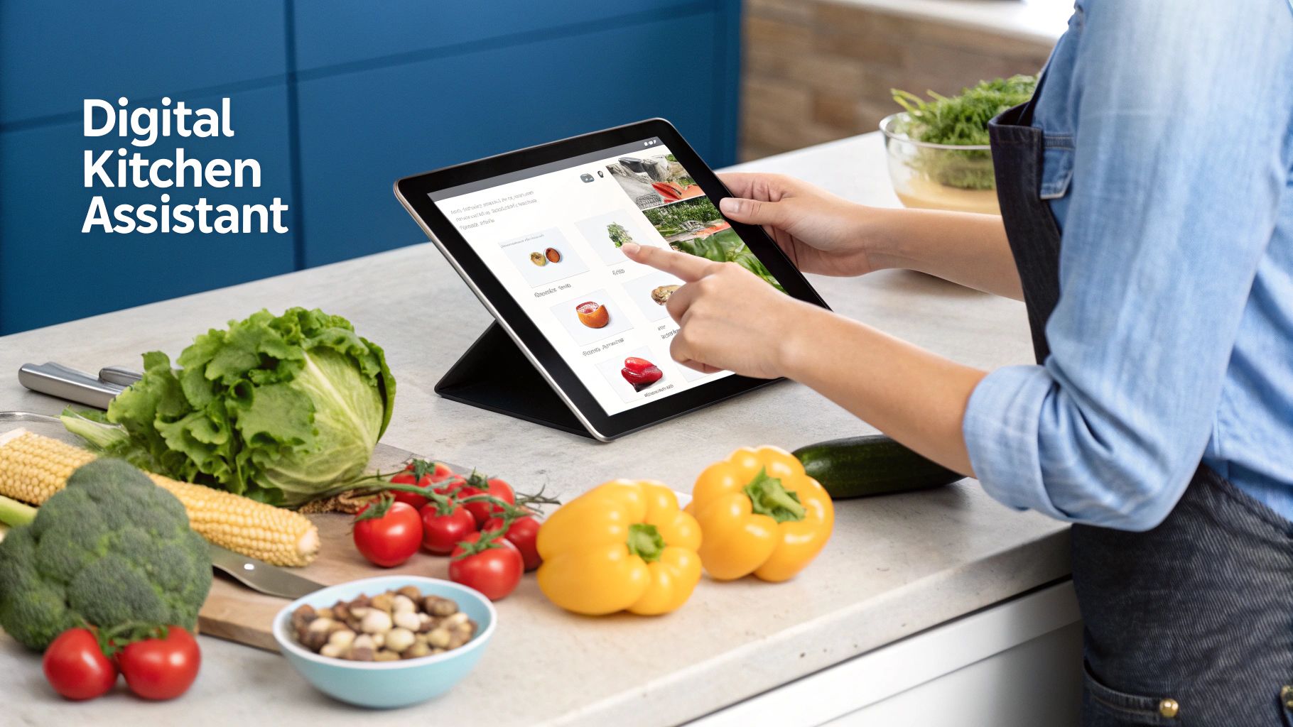 A close-up of a smartphone screen displaying a vibrant and organized healthy meal planning app interface.