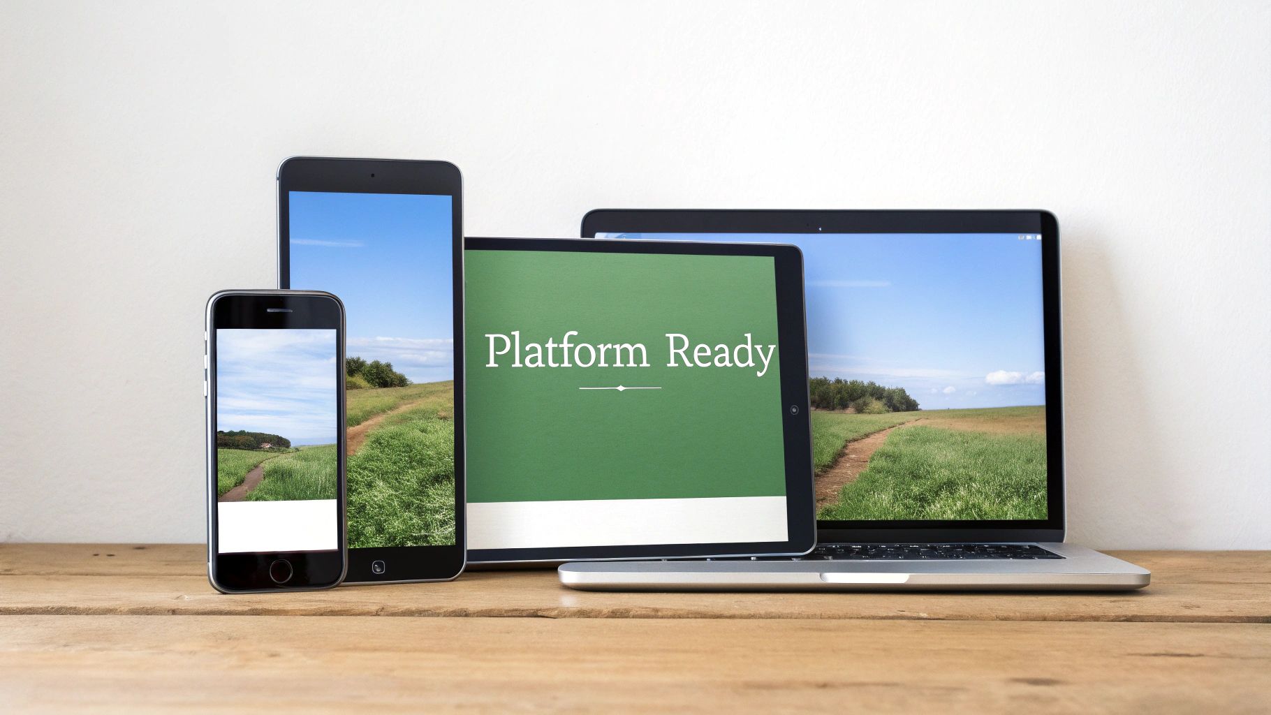 A split-screen showing different social media feeds like Google, Facebook, and LinkedIn with tailored ads for each platform