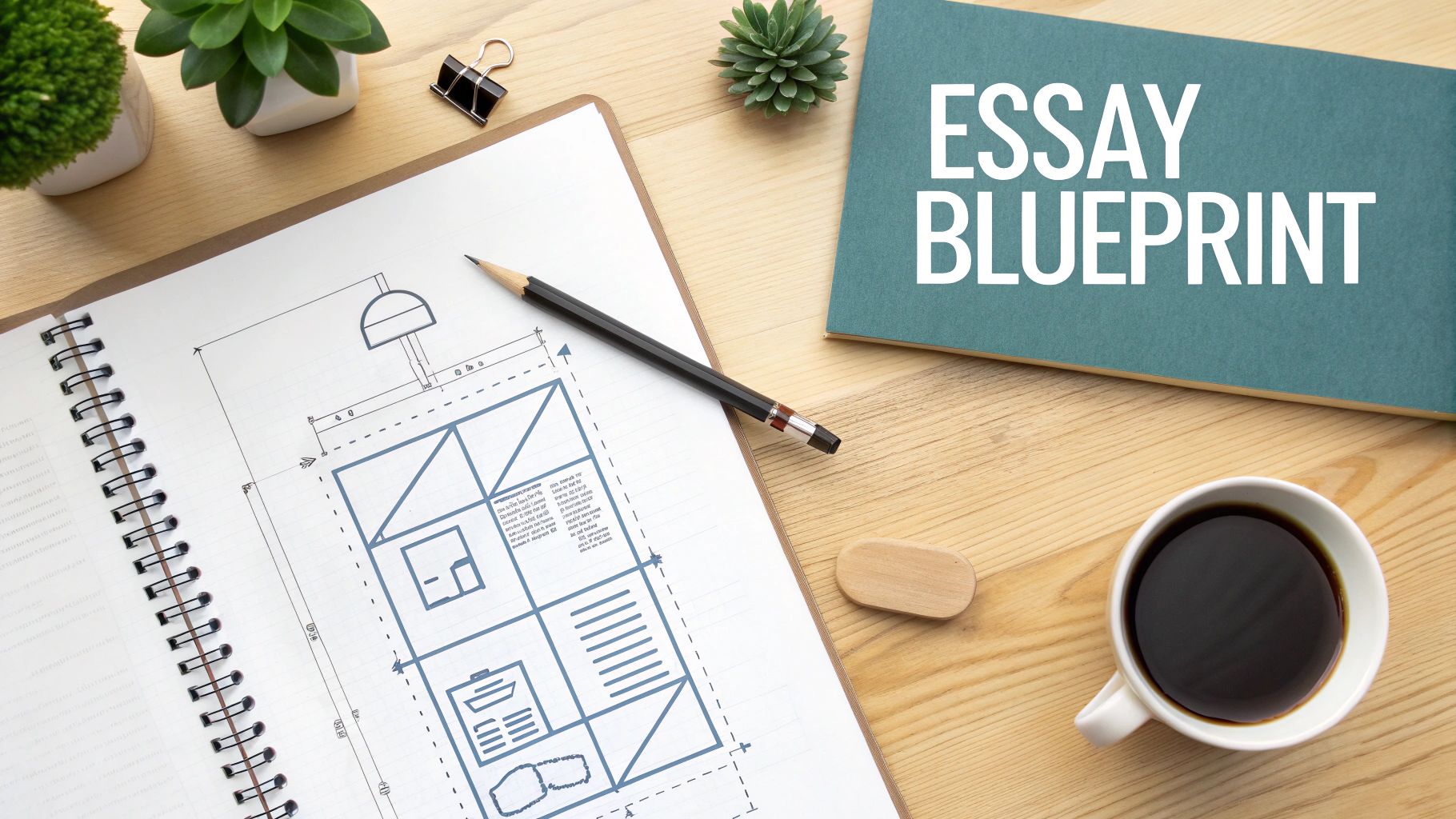 A person outlining an essay structure on a large piece of paper with sticky notes.