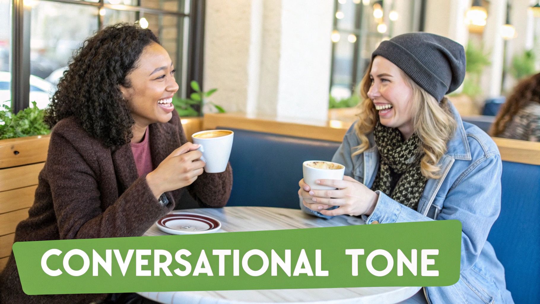 An image representing a conversational tone, perhaps showing people in a friendly chat or a casual writing environment.