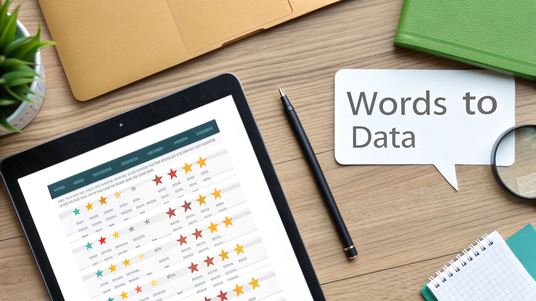 A visual representation of text analysis, showing abstract data points being organized and structured.