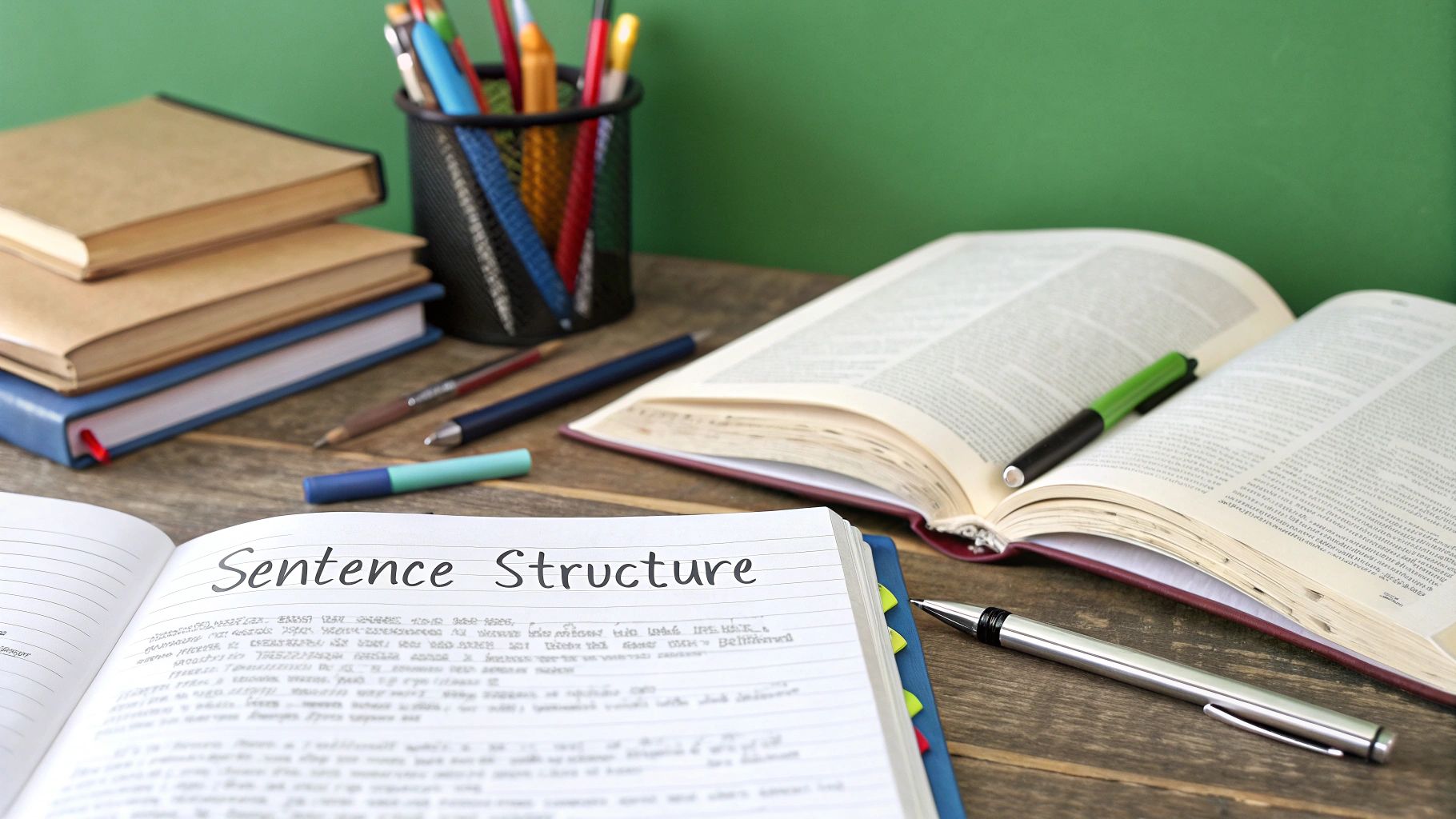 A person writing in a notebook, symbolizing the structure of grammar