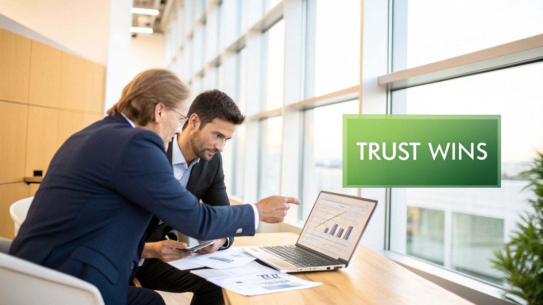A group of professionals collaborating around a table, analyzing charts and graphs, representing the strategic power of a case study.
