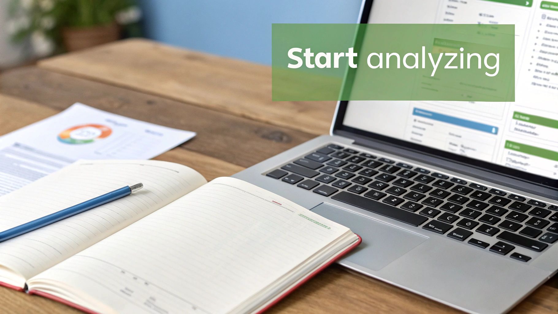 A person working at a desk with charts and graphs, representing the practical application of text analysis.