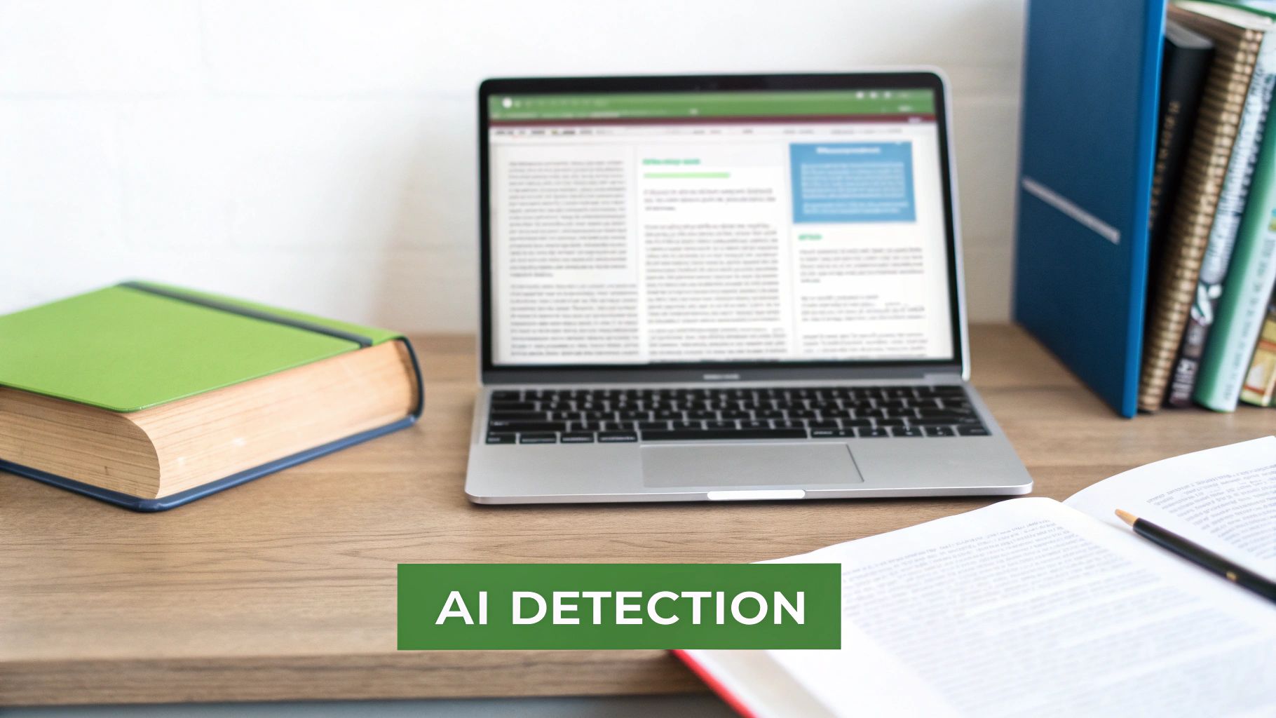 Graphic showing a computer brain analyzing a document for AI patterns