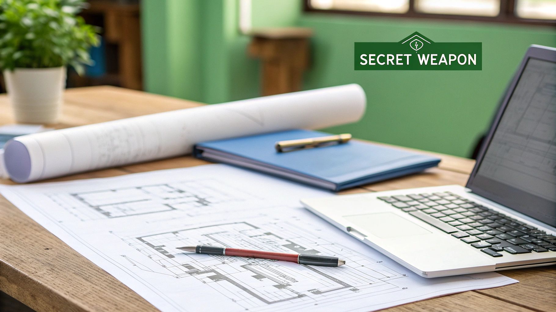 A person at a desk drawing a detailed architectural plan for a building, symbolizing the structured process of creating a research paper outline.
