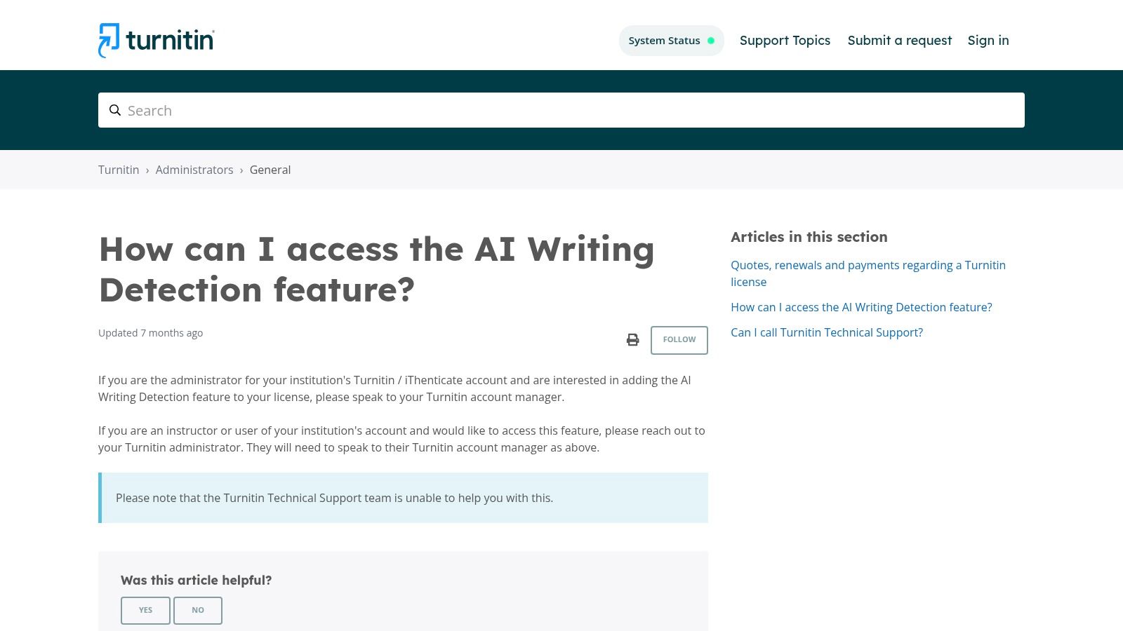 Turnitin (AI Writing Detection) interface showing a document with an AI score indicator.