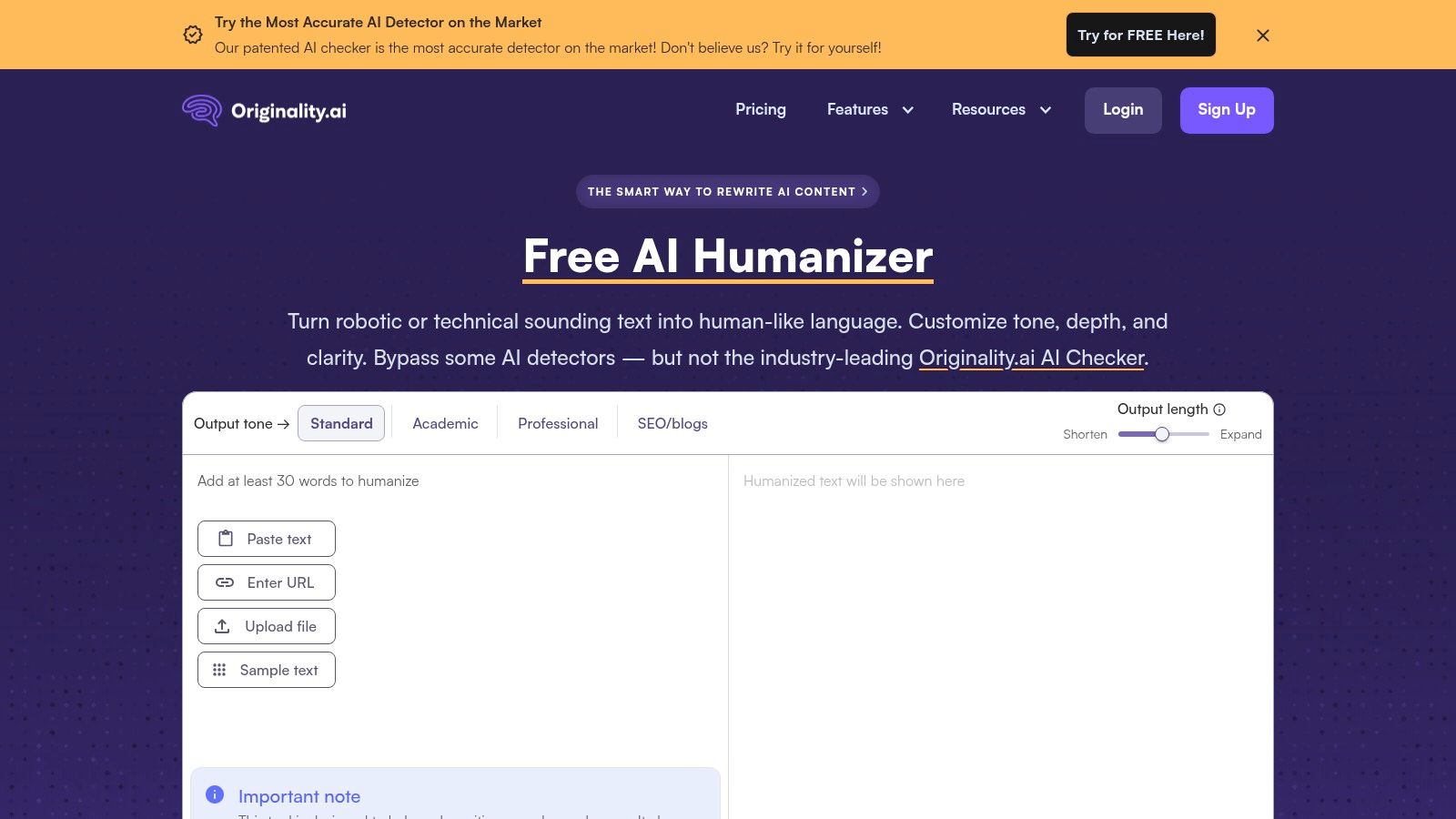 Originality.ai's AI Humanizer