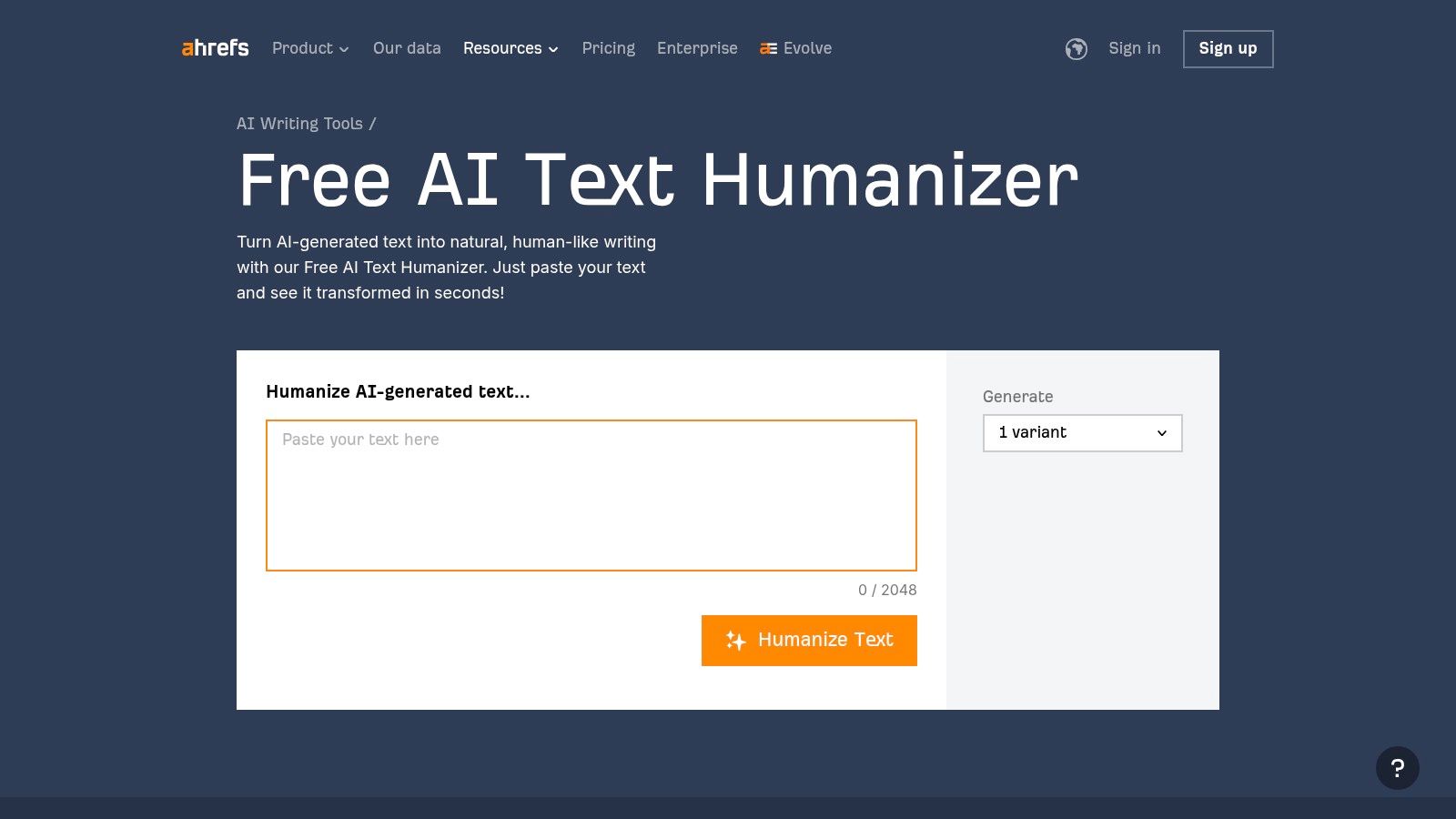 Ahrefs' Free AI Text Humanizer
