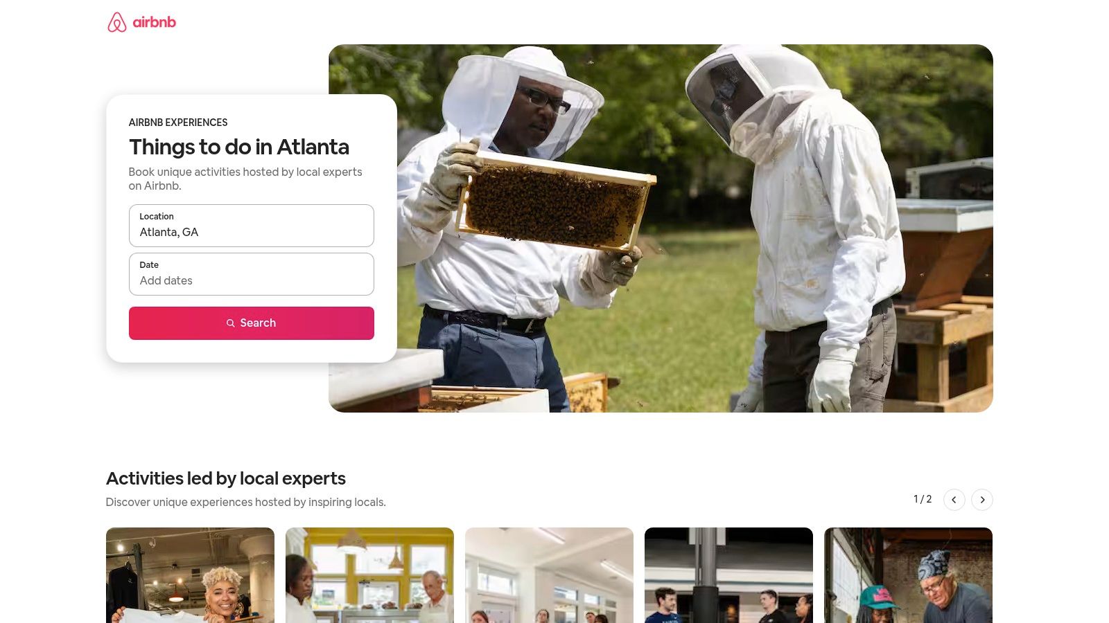 A group of men in beekeeping suits attending an Airbnb Experience in Atlanta