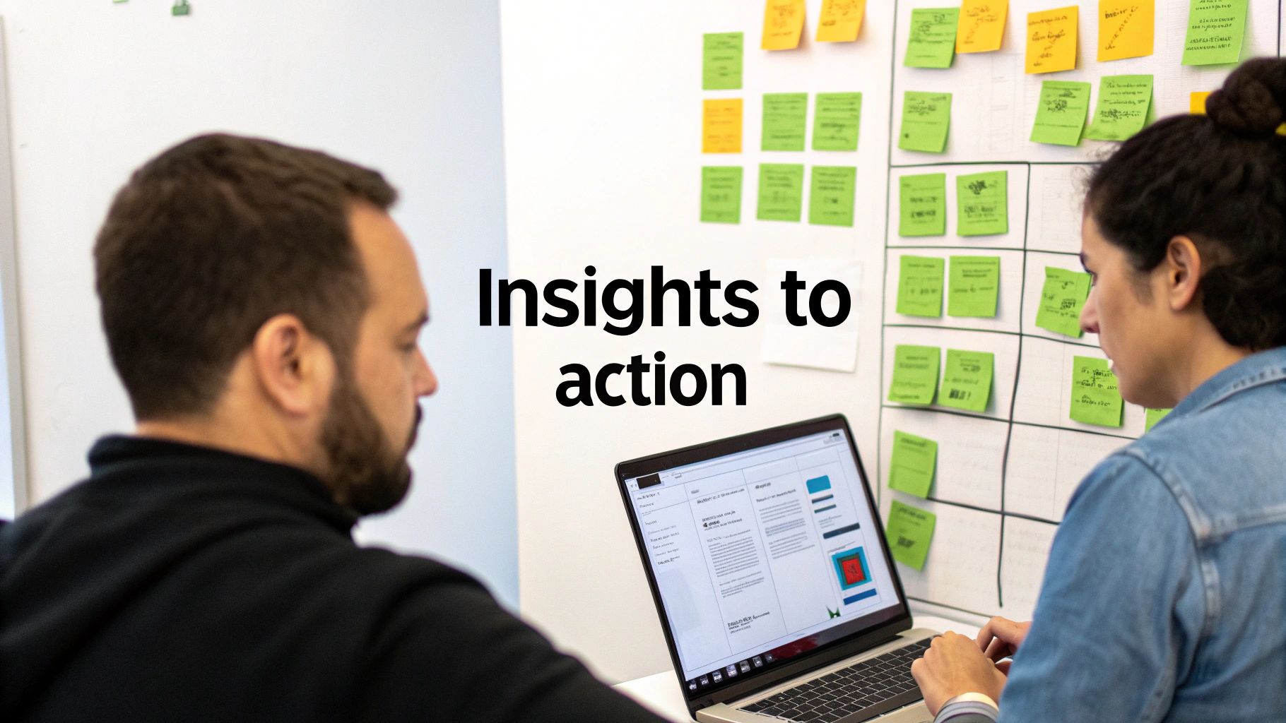 Screenshot from https://miro.com/ showing an affinity map with colored digital sticky notes organized into clusters.