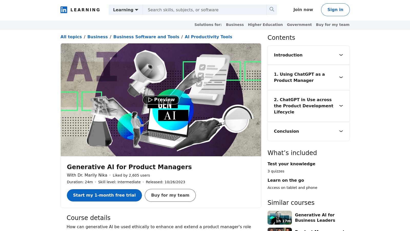 LinkedIn Learning – Generative AI for Product Managers (Marily Nika)