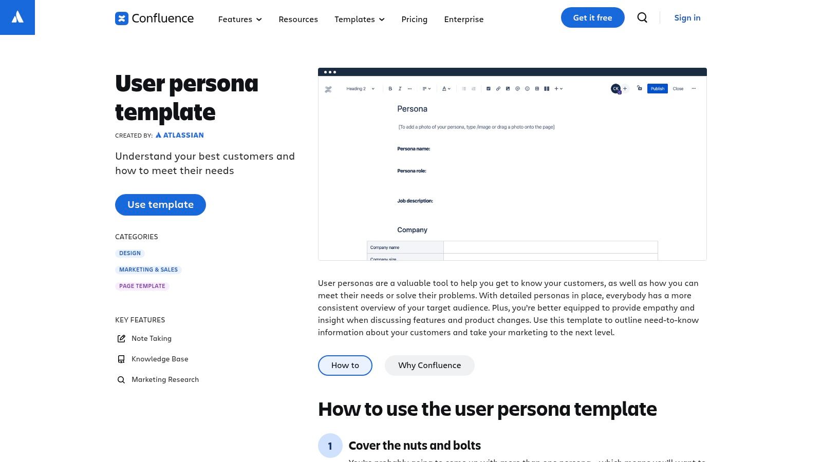 Atlassian Confluence – User Persona page template