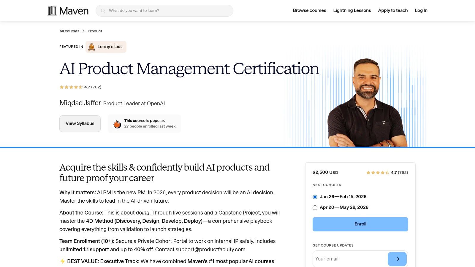 Maven (Product Faculty) – AI Product Management Course / Certification