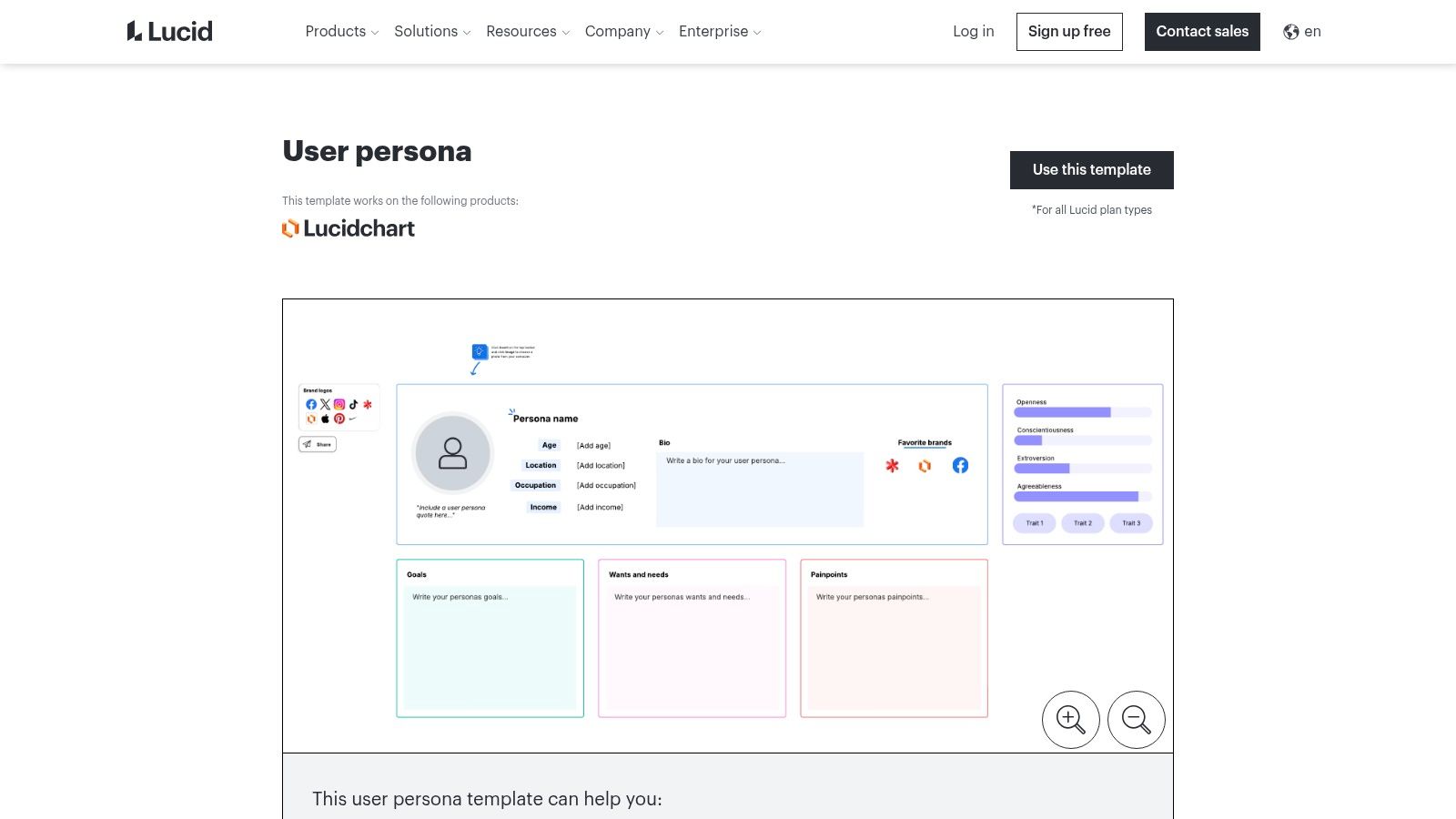 Lucid (Lucidspark / Lucidchart) – User Persona templates