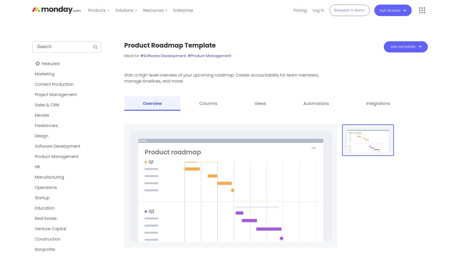 monday.com – Product Roadmap Template