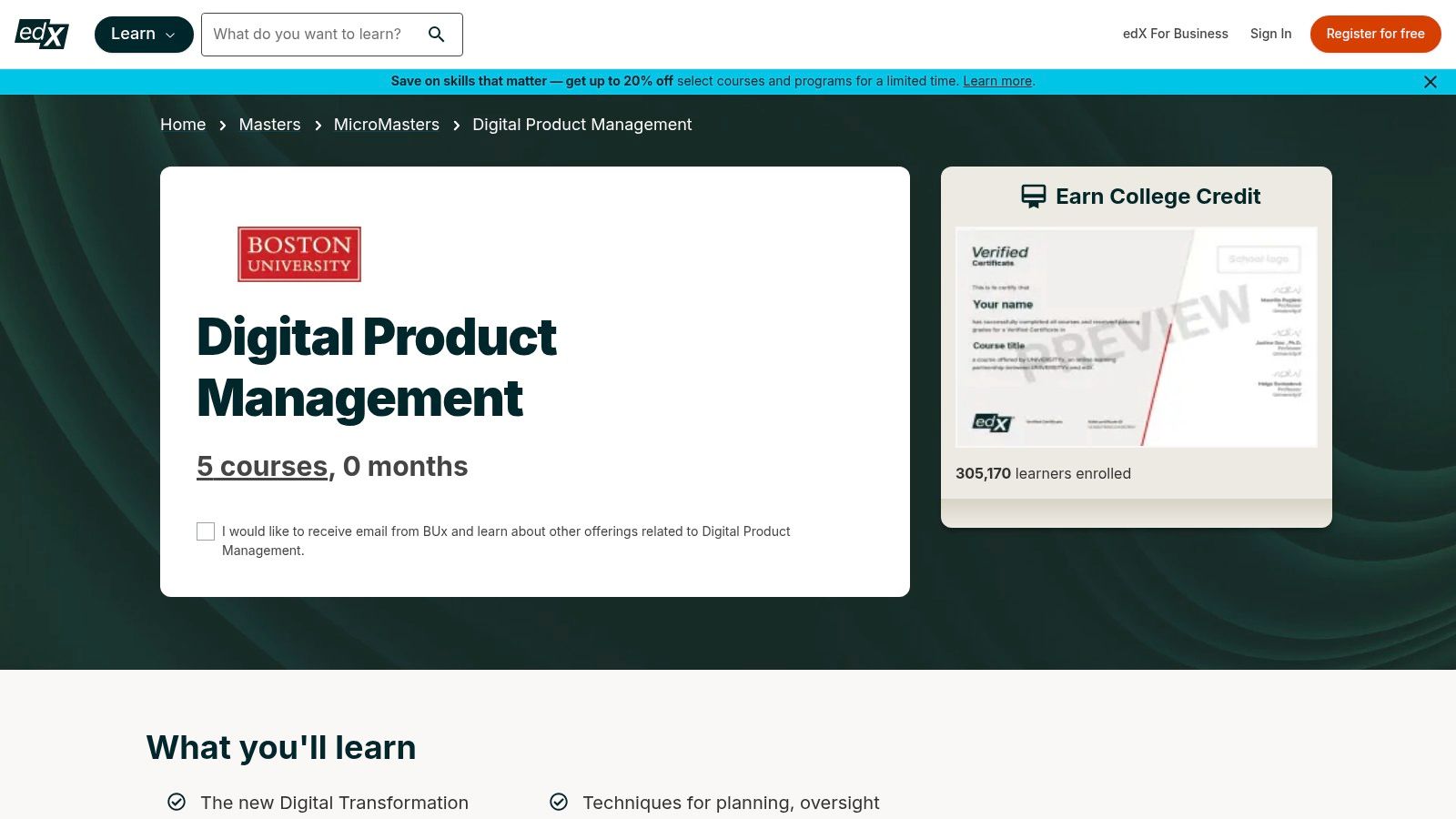 edX — Boston University MicroMasters in Digital Product Management