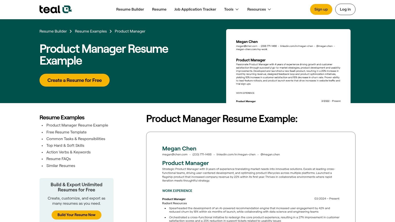 Teal (TealHQ) Resume Builder