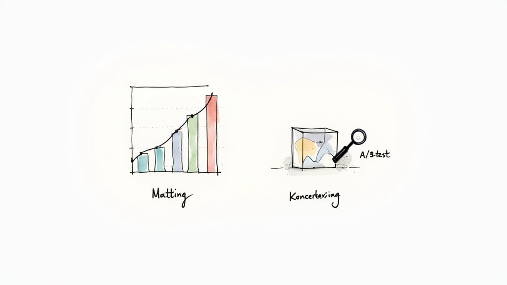 Illustration som visar datamätning med ett diagram och konverteringsoptimering med ett A/B-test.