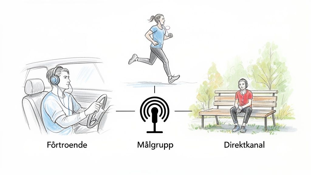 Bild som illustrerar podcastens förmåga att bygga förtroende och nå en målgrupp som en direktkanal.