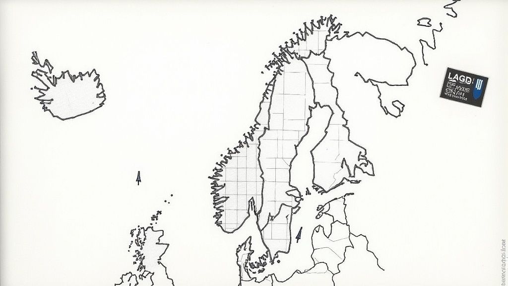 En konturkarta över Skandinavien, Island och delar av Europa, med ett rutnät över Norge och Sverige.