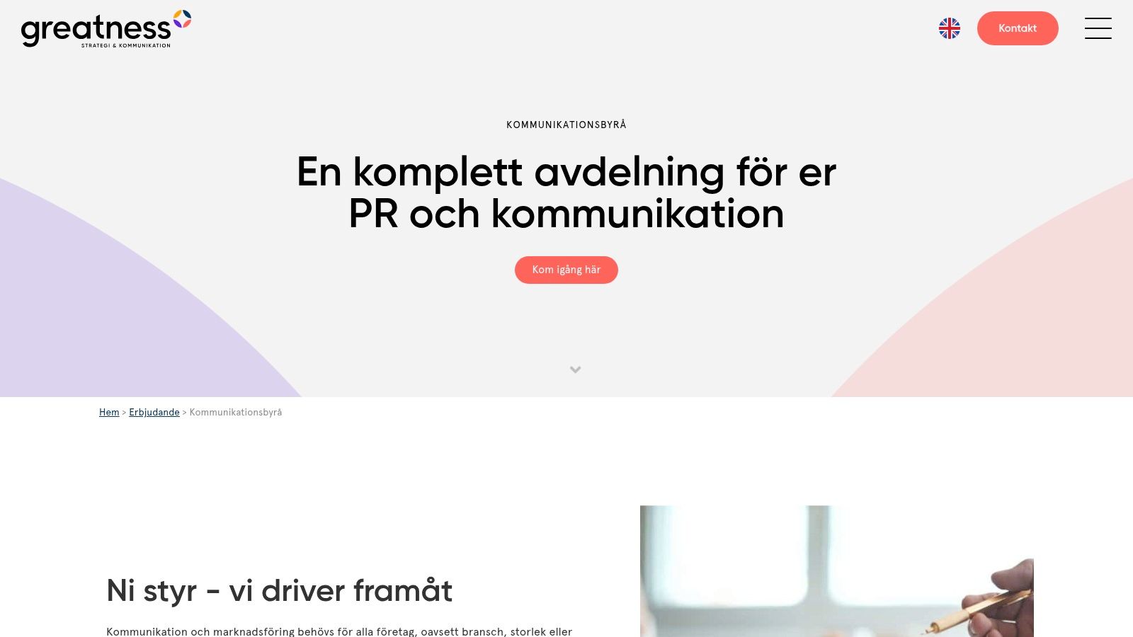Webbplatsen för PR-byrån Greatness i Göteborg.
