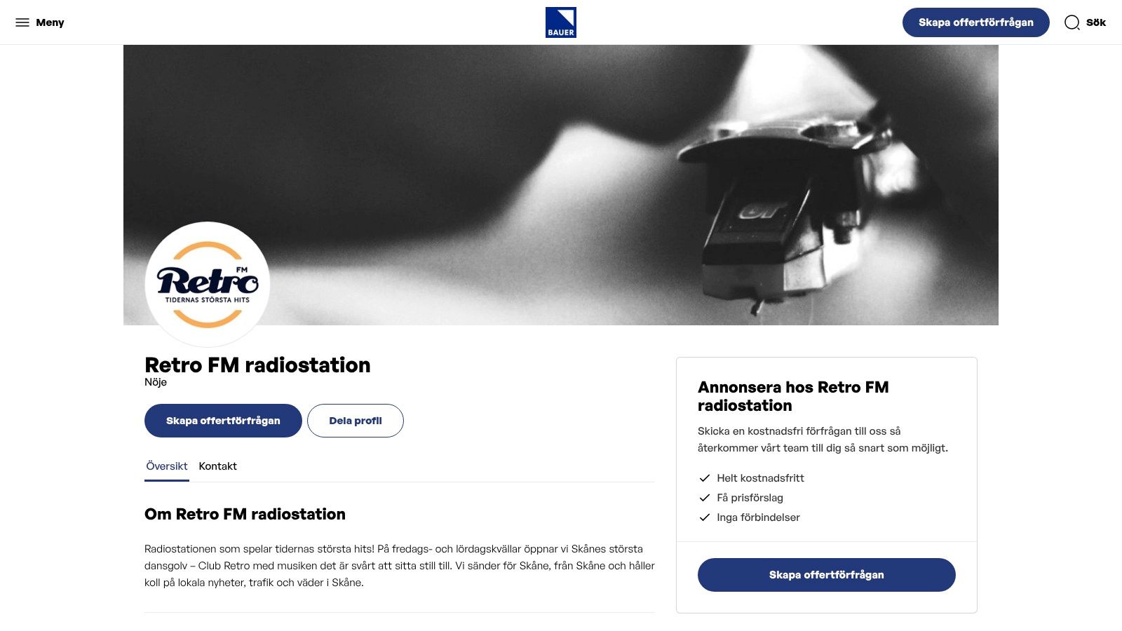 Bauer Media – Retro FM (annons/varumärkessida)