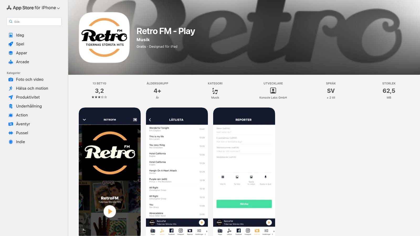 Apple App Store – "Retro FM – Play" (iOS)