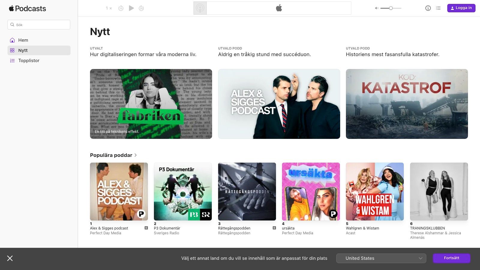 Topplistor i Apple Podcasts (Sverige)