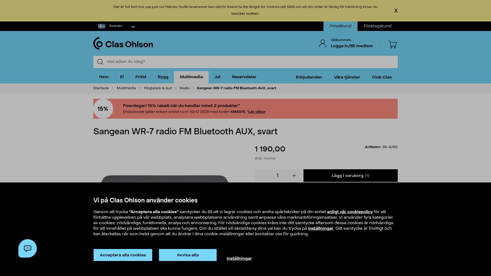 Clas Ohlson – Sangean WR‑7 (produkt)