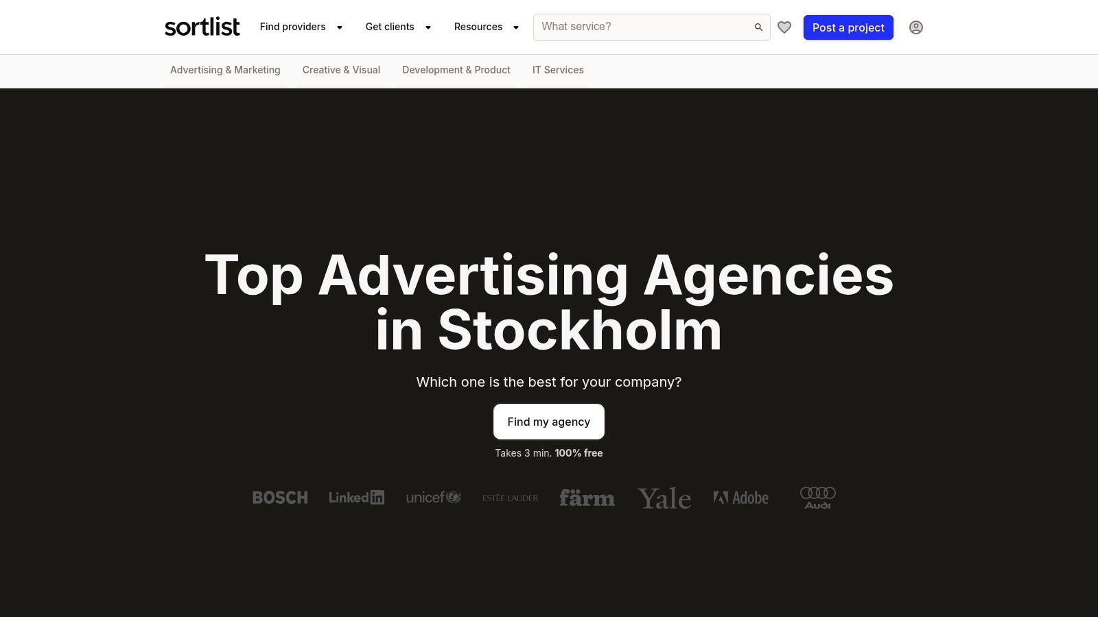 Sortlist hemsida med byråer i Stockholm