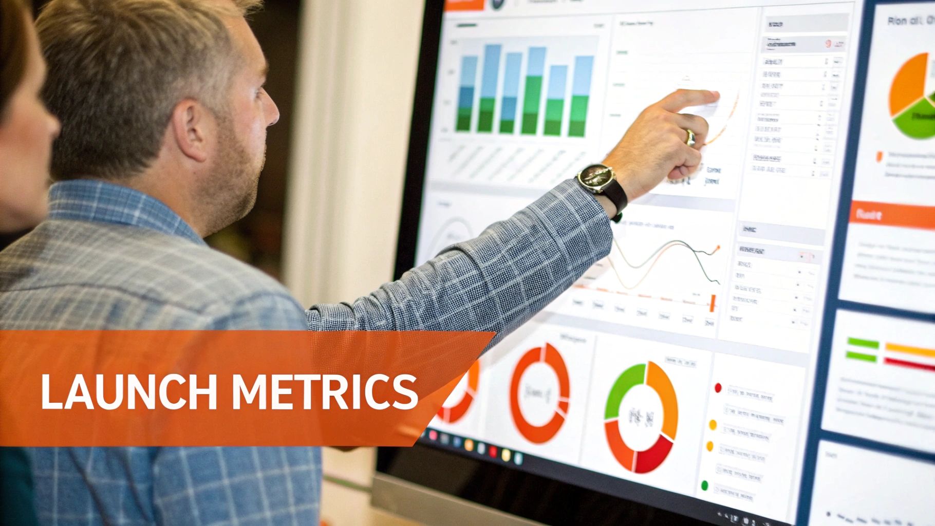 A person looking at an analytics dashboard on a laptop, with graphs and charts showing key performance indicators.