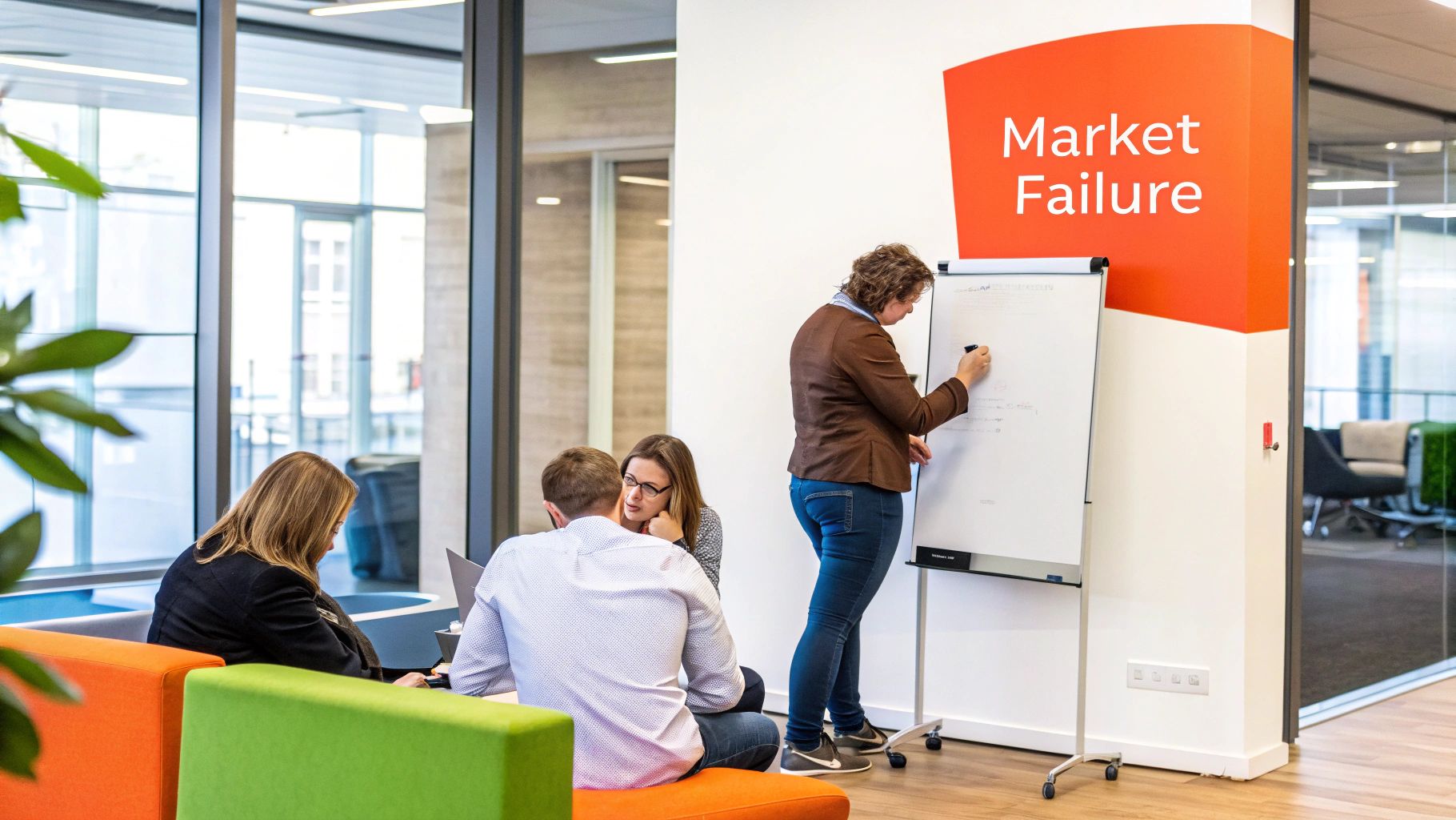 A group of people collaborating on a project, representing the process of product market fit validation.