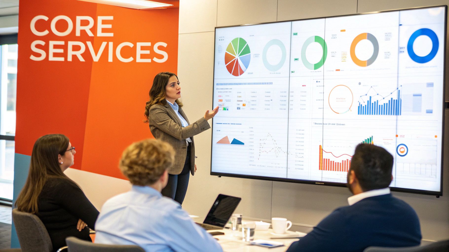 A team collaborating around a table, illustrating agency services in action
