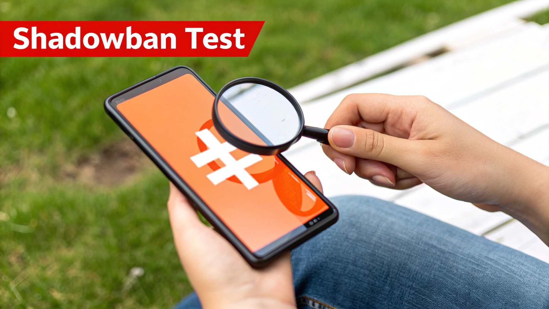 A person holding a smartphone and looking at a Reddit post, symbolizing the process of testing for a shadowban on the platform.