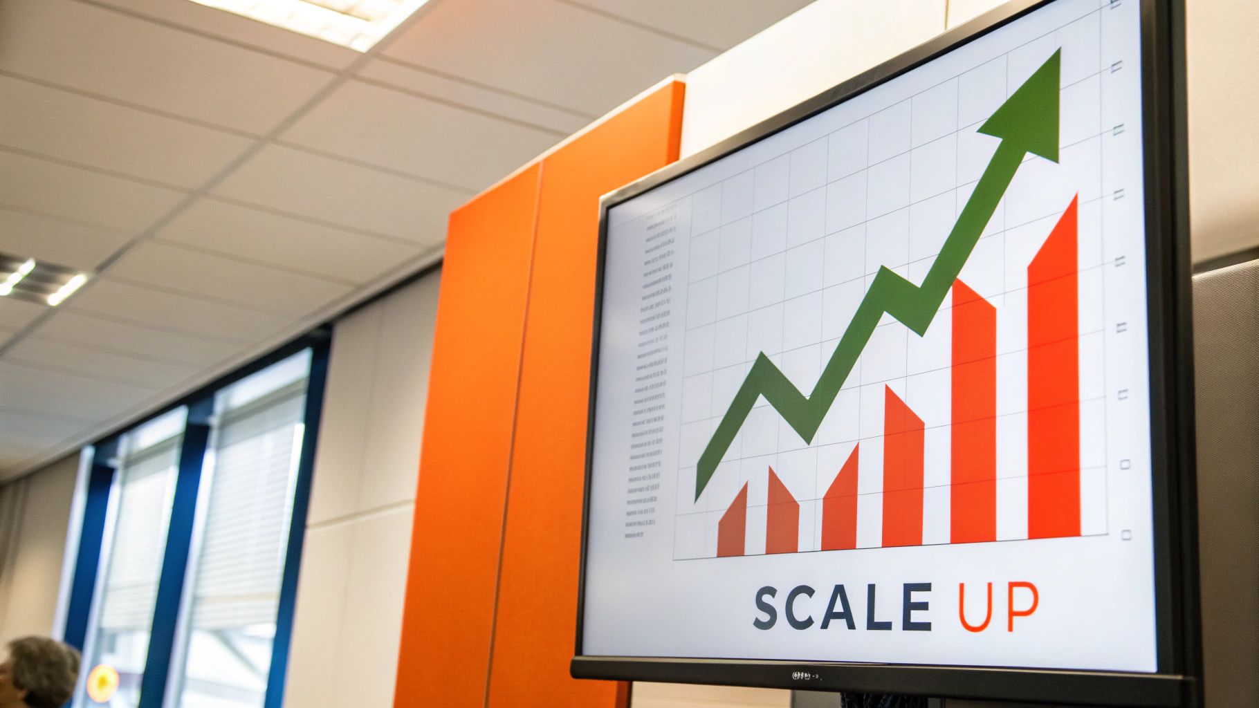 A digital marketing agency team collaborating in a modern office, planning long-term growth strategies.