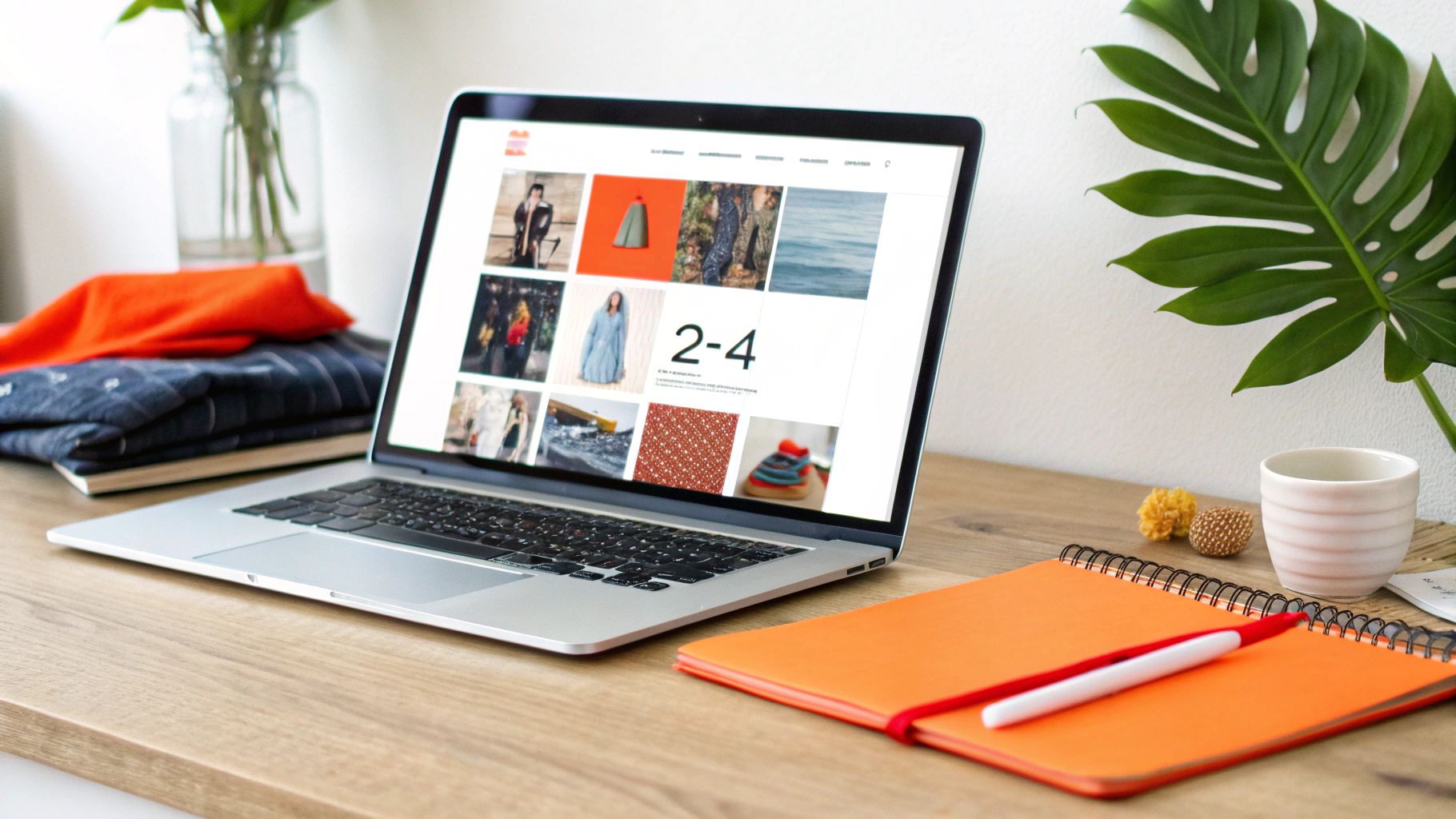 A stylishly arranged flat lay of fashion accessories and a laptop.