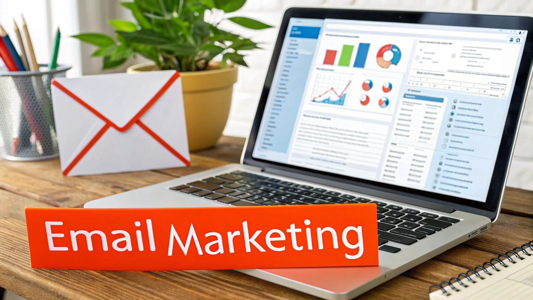 A laptop screen showing email marketing analytics and graphs, symbolizing growth.