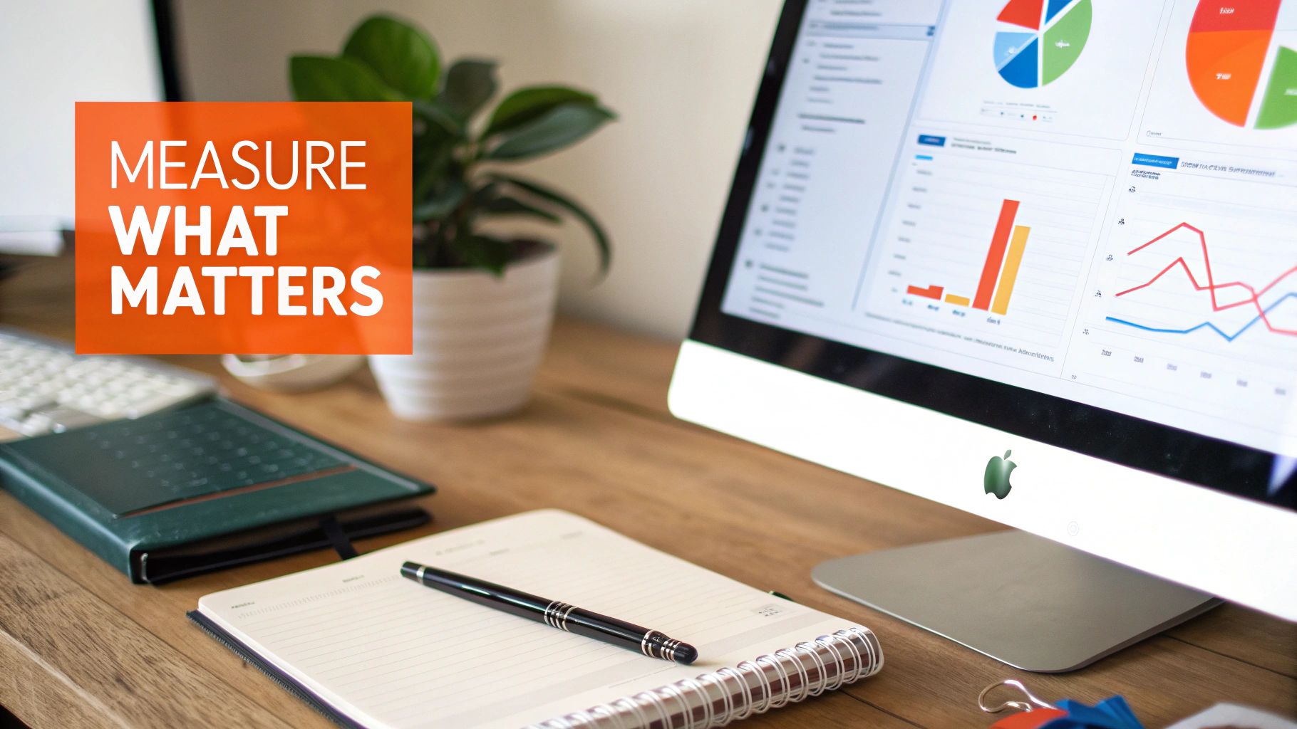 A person analyzing graphs and data on multiple computer screens, representing content performance tracking.