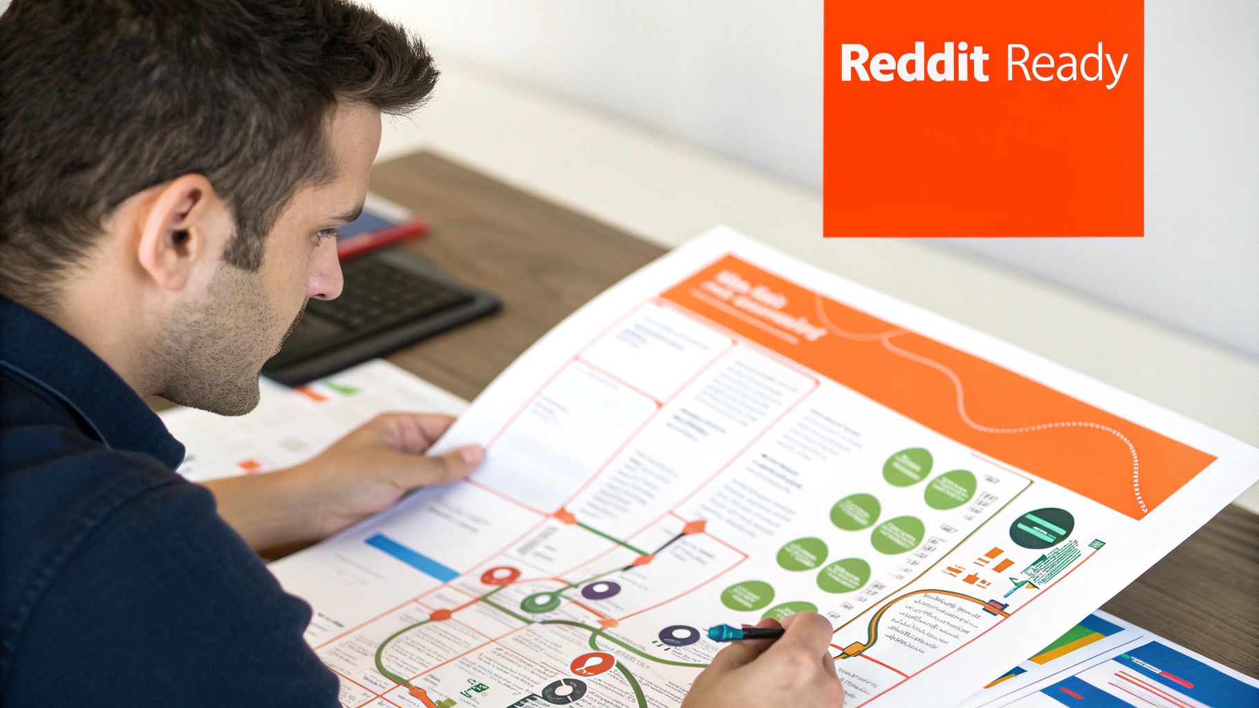 Magnifying glass over a screen showing various Reddit communities