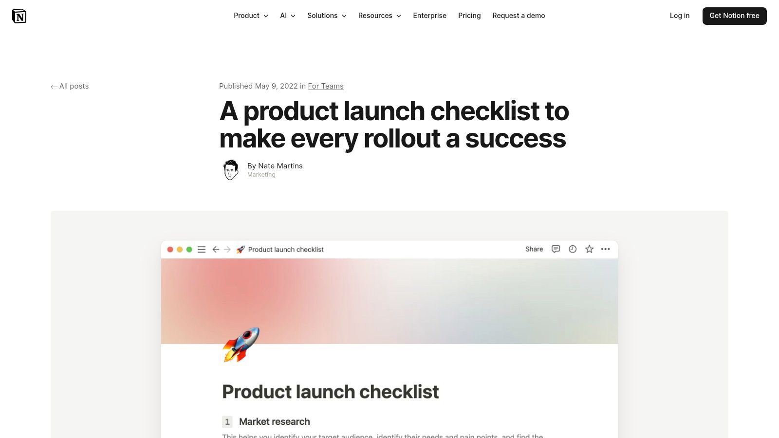 Notion Product Launch Checklist Template