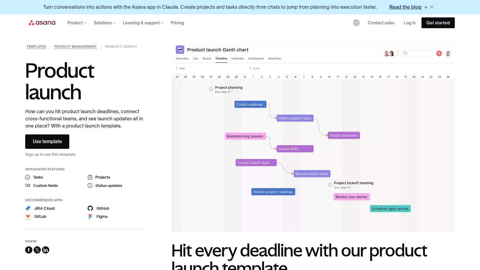 Asana Product Launch Checklist Template Gantt Chart
