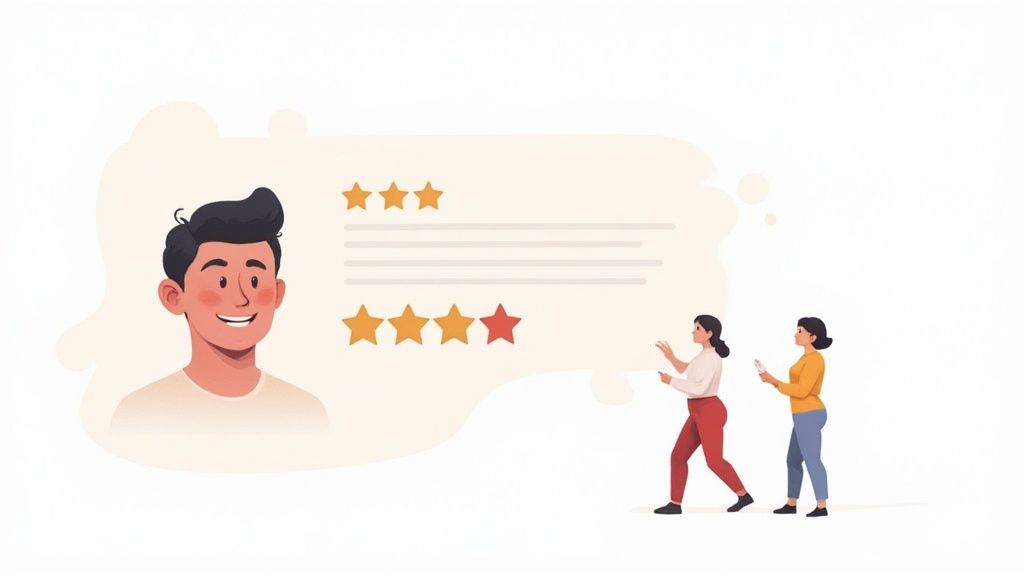 A smartphone displaying Google Business Profile Insights with graphs and data.