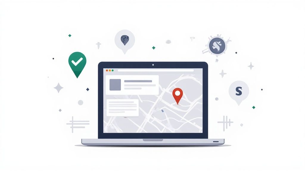 Close-up of a laptop screen showing a Google Business Profile being edited.